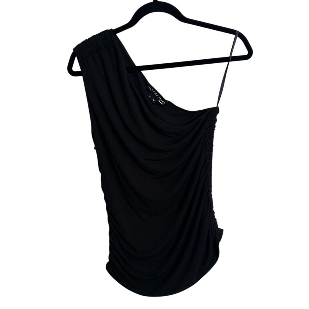 Veronica Beard Jeans Black Ruched One-Shoulder Asymmetric Top - Size M